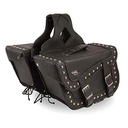 Milwaukee Leather SH66401ZB Black Large 'Studded and Braided' Zip-Off PVC Throw Over Motorcycle Saddlebags - One Size by Milwaukee Leather - Used condition - US$57.60