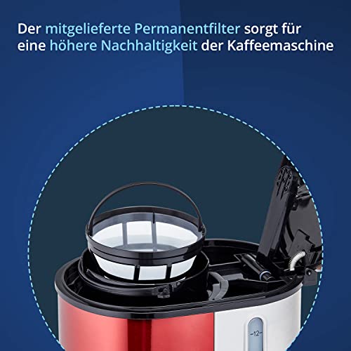 KHG Kaffeemaschine KA-114(MRE) in Rot, Filterkaffeemaschine mit 10 Tassen Kapazität