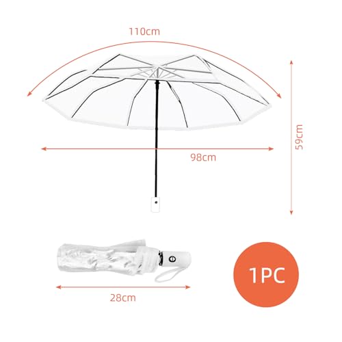 Defresit Clear Umbrellas for Wedding, 38.6'' Folding Transparent Umbrella, Compact Travel Umbrella, Portable Folding Umbrellas for Woman Men Bride Bridesmaid Party