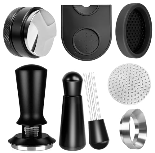 7pcs Espresso Accessories:51mm Espresso Tamper,Coffee Distributor,Puck Screen,Tamper Mat,Dosing Funnel, WDT Tool Espresso Machine Accessories for Home Coffee Shop As Father's Day Valentine's Day Gift