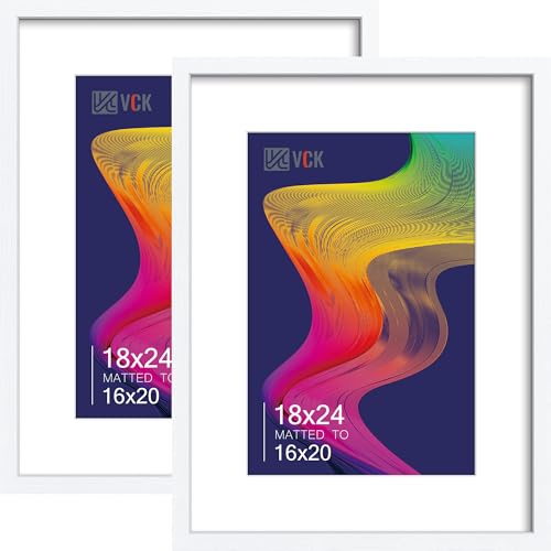 Image of VCK 18x24 Frame 2 Pack, White Wood, 16x20 Mat, for Wall Art