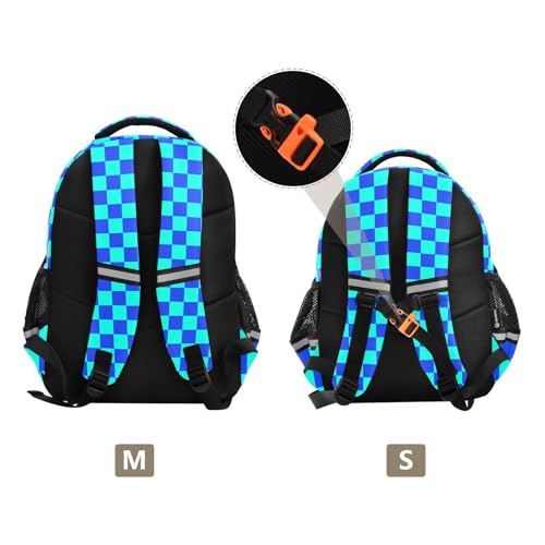 Blue and Teal Buffalo Checkered Toddler Backpack for Prechool Boys Girls 3-8 Years Mini Bookbag S3