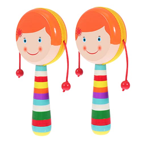 ibasenice 8 Piezas Traqueteo Tambor De Mano De Dibujos Animados Sonajeros Para De 0 a 6 Meses Juguetes Para De 6 a 12 Meses Bebé Portátil Recién Nacido Madera Pandereta