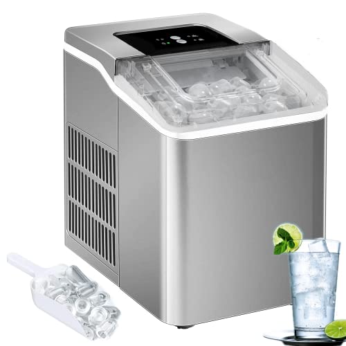 Ice Maker Machine for Countertop, Portable Ice Cube Makers Self-Clean, 28 lbs Ice in 24 Hrs, Ice Ready in 5 Mins, 2 Ice Sizes with Ice Scoop and Basket, LCD Display for Home Kitchen Office Bar Party