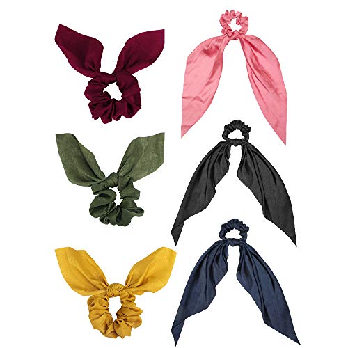 Jaciya 6 Pack Hair Elastics Scrunchies Chiffon Hair Scrunchies Hair Bow Chiffon Ponytail Holder Bobbles Soft Elegant Elastic Hair Bands Hair Ties, 6 Colors