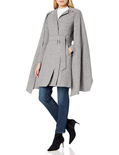Cole Haan Women's Boiled Wool Belted Coat with Attached Self Fabric Scarf, Light Grey, 4