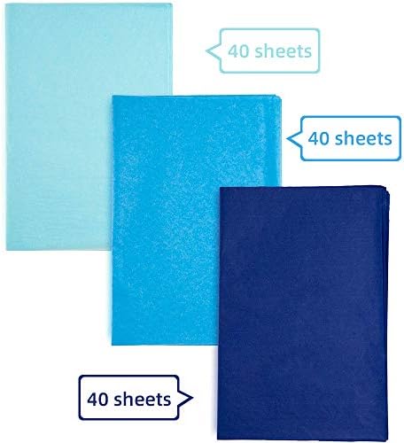 120 Pcs Blue Tissue Paper Sheets, XCOZU Birthday Wrapping Paper Recyclable, Gift Wrapping Paper for DIY Kids Christmas Art Craft Wrap Wedding Holiday Flower Packing Party Decorations3 Colors, Bulk