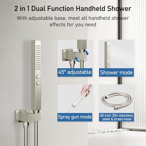 Shower Faucets Sets Brushed Nickel Shower System,12" Ceiling Rainfall Shower and 6" Wall Mount with 2 in 1 Handhled, Can Use All at Once, Thermostatic Shower Set with Valve and Trim Kit by STARBATH - Image 4