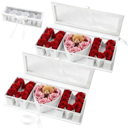 JarThenaAMCS 2Pcs Mothers Day Floral Paper Box Empty MOM Letter Shaped Flower Packaging Box for Birthday Party Favors Flower Candy Chocolate Decor White