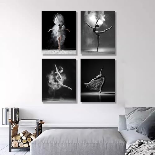 Image of NCYEL 4Pcs Black and White Ballet Wall Art Girl Dancing Canvas Prints Elegant Dance Wall Decor Poster Modern Gallery Style Prints Living Room Bedroom Pictures 8x10 Inch Unframed