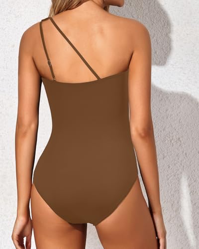 Image of Holipick One Shoulder One Piece Swimsuit for Women Tummy Control Bathing Suits Modest Full Coverage Keyhole Swimwear