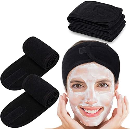 scicent Spa Headband - 2 Pieces Facial Women Makeup Hairband Towel Cloth With Adjustable Magic Sticker for Washing Face Makeup, Black-2