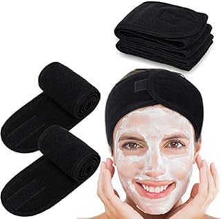 scicent Spa Headband - 2 Pieces Facial Women Makeup Hairband Towel Cloth With Adjustable Magic Sticker for Washing Face Makeup, Black-2