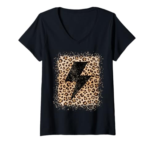 Animal Leopardo Cheetah Bolt Lightning Print Camiseta Cuello V