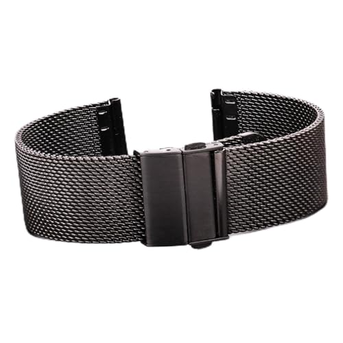MBUIOPJ Compatibile con il cinturino dell'orologio in acciaio inossidabile milanese Argento Nero Cinturino da uomo da donna 16mm - 24mm Cinturino in metallo Chiusura deployante(Noir,20mm)