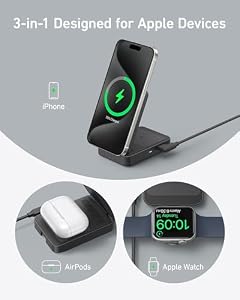 Anker MagGo 3 in 1 iPhone 16 Charging Station, MagSafe-Compatible Wireless Charger Stand, Qi2 Certified 15W Foldable Charger for iPhone 15, AirPods, Apple Watch 9 (Not a Power Bank, Adapter Included) — photo 5 of 6