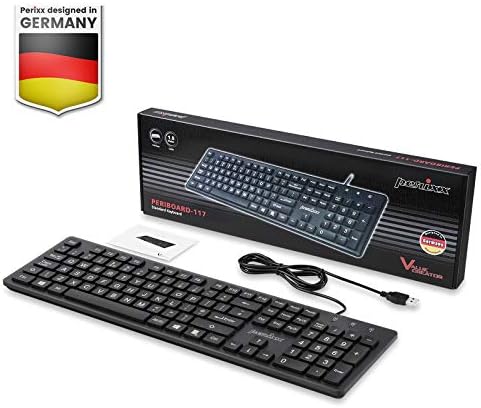 Perixx Periboard-117 Wired USB Large Font Keyboard, Big Letter Chiclet Keys Full Size Keyboard, Black, UK Layout