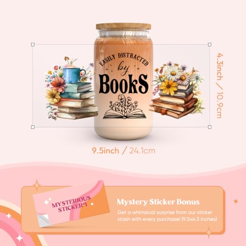 Image of Kaciola 10 Sheets UV DTF Cup Wraps for 16 oz- Booklover Theme UV DTF Stickers, 1 Sheet Mysterious Pattern Transfer, Rub on Transfers Stickers for 16 oz Libbey Glasses Crafting
