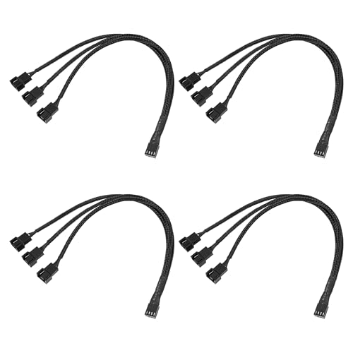 3 Way 4-Pin PWM Fan Splitter Cable 4-Pack, 12 Inches PC Fan Splitter 1 to 3 Converter Extension Cable, for Computer ATX Case 4-Pin/3-Pin Cooling Fan, Black