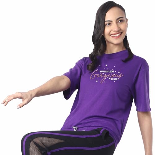 Image of London Hills Women's Cotton Oversized Fit Printed T-Shirt Half Sleeve Oversized t Shirts Drop Shoulder Tshirt
