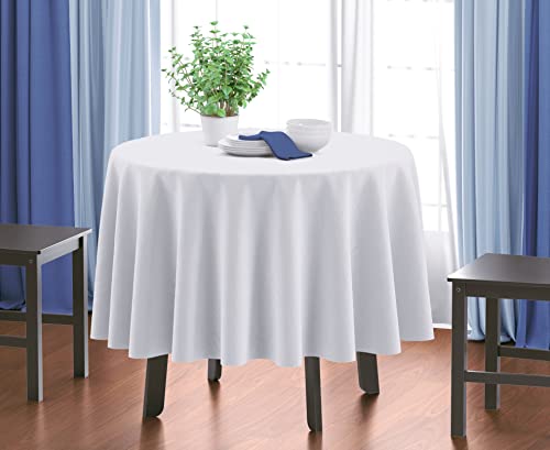 Image of HOME COLORS.IN Plain Solid Cotton 4 Seater Round Table Cover - Durable - Machine Washable - Every Day use Dining Table Cloth - 60 x 60 Inch - White