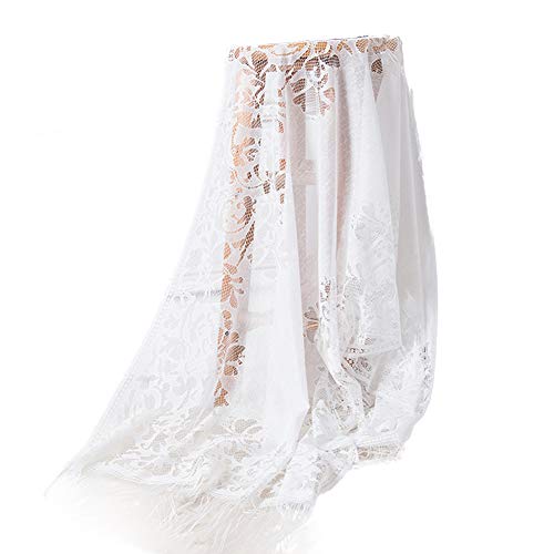 Alivier Écharpe en dentelle imprimée fleurie châle avec dentelle et franges pour femme Cover