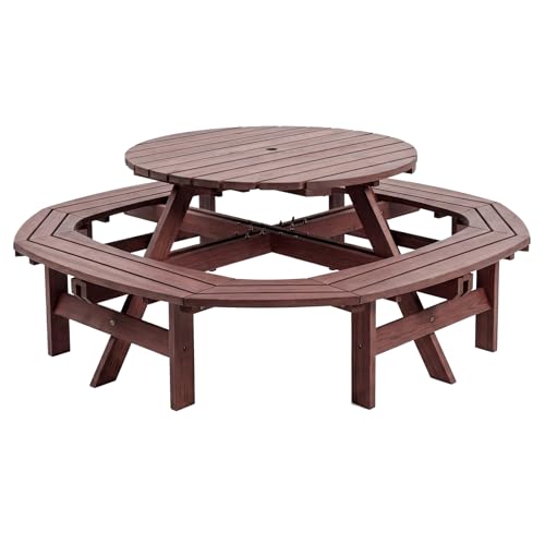 Garvee 8-Person Round Wooden Picnic Table