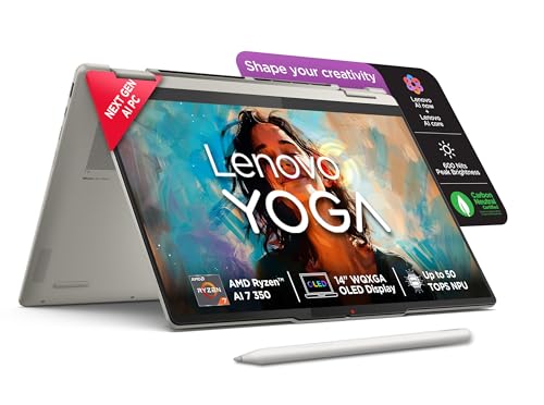 Image of Lenovo Yoga 7 2-in-1 AMD Ryzen AI 7 350 (24GB RAM /1TB SSD /14 (35.5cm) /WUXGA OLED /50 Tops NPU /Copilot+ PC /Windows 11 /Office Home 2024 /Yoga Pen /1Yr ADP /Seashell /1.38Kg), 83JR001EIN Convertible Laptop