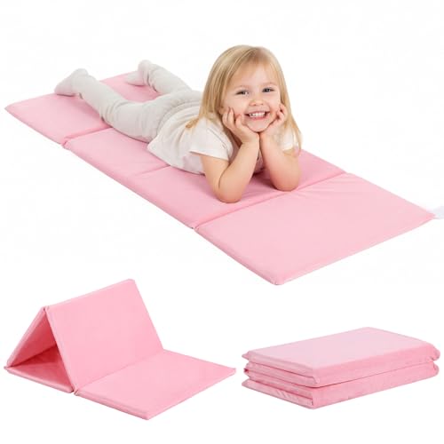 Tiita Kids Nap Mat Foldable Play Mat Sleeping Pad Folding Kinder Mat Portable Bed for Daycare and Kindergarten 1 Piece Pink