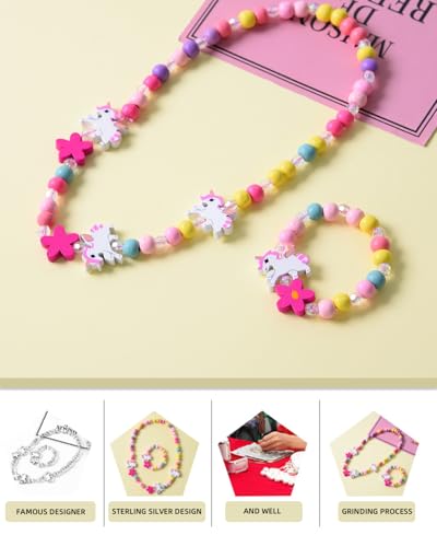 KGDUYC Cartoon-Halskette - 2 pcs Kinderschmuck,Kette Mädchen,Kinderkette Mädchen,Kinder-Cartoon-Halskette, bunter Tier-Kind-Schmuck, Blumen-Perlen, modisches Armband-Zubehör