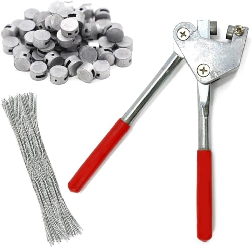 Juego de alicates para precintos de plomo, 165 mm, alicates de sellado de acero, kit con 80 precintos de plomo (10 mm), 80 cables de precinto (170 mm), para contador de agua, logística, contador de