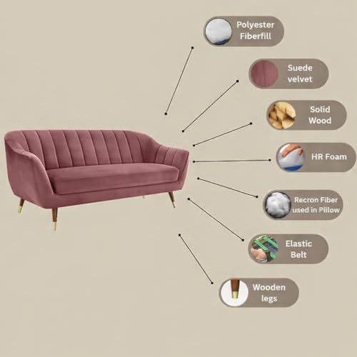 Image of AMATA Marino3 Seater Mauve Colour Suede Velvet Fabric Sofa Set with Two Cushions Perfect for Home Office Guests Living Room (01 Move, 3 Seater)(3 Year Warranty)