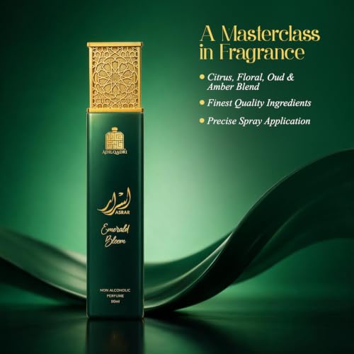 Image of Adilqadri Asrar Emerald Bloom 50ml Perfume for Men & Women - Non-Alcoholic Citrus, Floral, Oud & Amber Fragrance - Long Lasting Fresh Green Scent