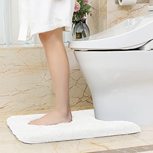 Image of VANZAVANZU Toilet Contour Rug 20 inchx24 inch U-Shaped, Ultra Soft & Non Slip Absorbent Fluffy Thick Microfiber Machine Washable, Component of The Bathroom Floor Mats Set with Waterproof Backing (White)