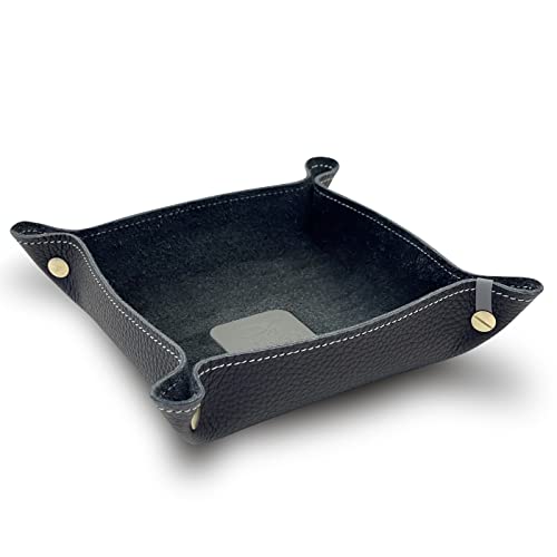 jabuti Edition Schlüsselschale/Taschenleerer 18 x 18cm feines Rindleder Schwarz mit Lamm Nappa Leder Applikationen Grau. Handgefertigt in unserem Atelier