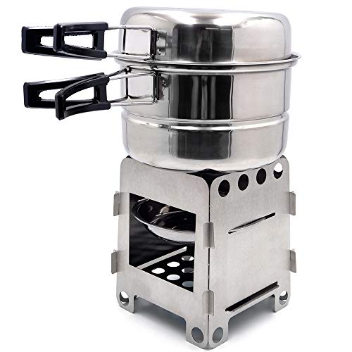 XKMT- Portable Camping Outdoor Stove Cookware Stainless Steel Cooking Picnic Bowl Pot Pan Set - Image 6