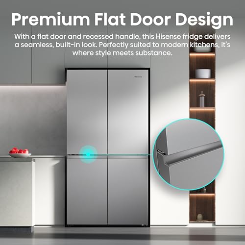 Hisense RQ5P640SSSD - Réfrigérateur américain 4 portes, classe D, 647L, hauteur 179 cm x largeur 72,5 cm, couleur inox