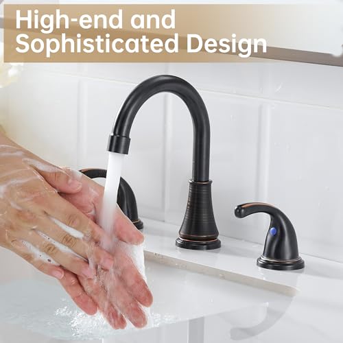 Image of Bathroom Sink Faucet FRANSITON Centerset 8 Inch 2 Handle Bathroom Sink Faucet Lead-Free with Pop-up Drain Stopper and Supply Hoses (Oil Rubbed Bronze, 8 Inch)