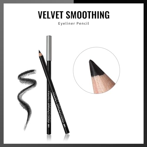 12 Pcs Jutqut Black Eyeliner Pencils Set, Matte Eyeliner Velvet Smooth, Natural Long Lasting Makeup Eye Liners, Easy to Color, Waterproof Eyeliner pencil Professional Eye-Makeup Pencil, Black - Image 4
