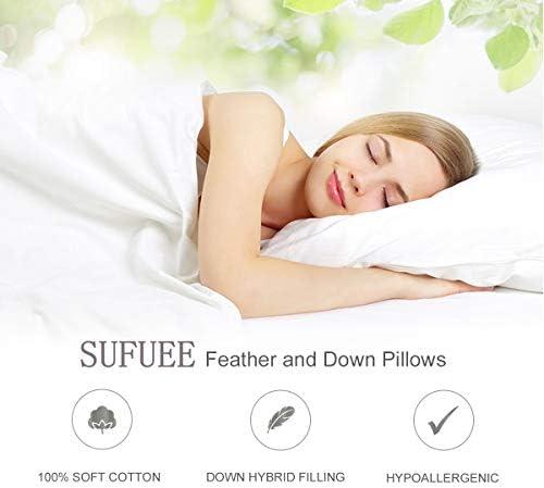 SUFUEE Goose Feather and Down Pillows Pair, Luxury Pillows with 100% Cotton Cover, Medium and Soft Firmness, Hotel Quality (50% Down Pillows)