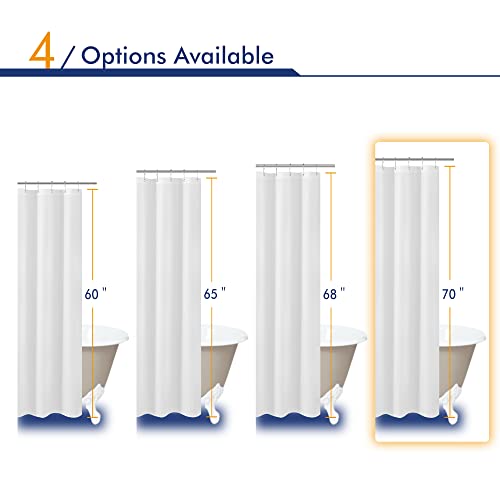 Image of N&Y HOME Fabric Shower Curtain Liner 69 x 70 inches, Hotel Quality, Washable, Water Resistant White Spa Bathroom Curtains with Grommets, 69x70