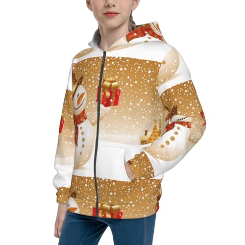 Christmas Snowman Gift Kids Pullover Hoodies Boys Zip Up Sweatshirts Girls Athletic Clothes with Pocket