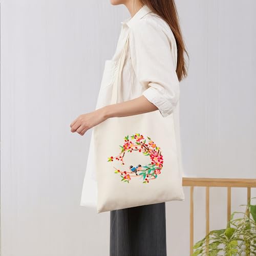Image of Huacan Embroidery Canvas Bag Kits for Adults Beginner Stamped Flowers Pattern DIY Cross Stitch Printed Flower Stitching Sewing Kit