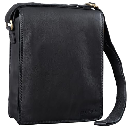 Sac besace pour hommes en cuir STILORD Lars sac bandoulière Macbook 13,3 pouces noir