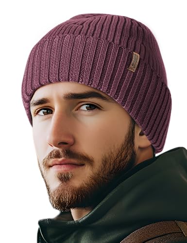 Outdoor Shaping Merinowolle Beanie für Damen & Herren, Unisex Daily Cuffed Plain Strickmütze, Weiche warme Wintermütze, Wein, Einheitsgre