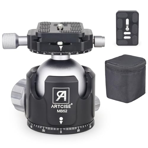Rotule Robuste ARTCISE, tête de trépied panoramique à Profil Bas de 52 mm et 2 plaques de dégagement Rapide de 1/4 de Pouce pour trépied Coulissant caméscope Reflex numérique Charge maximale 30 kg