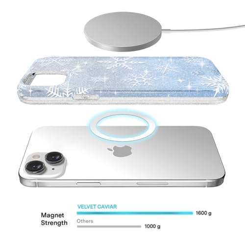 VELVET CAVIAR Christmas Phone Case for iPhone 15 - Compatible with MagSafe - 10ft Drop Tested - Holiday Winter Theme, Clear Blue, Snowflakes by VELVET CAVIAR - Image 3