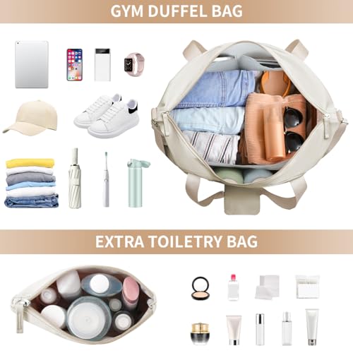 Image of Gym Bag for Women, Carry On Travel Duffel Bag with Shoes Compartment, Beige khaki, Medium, Duffel Bag