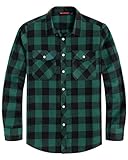 J.VER Mens Flannel Shirt Check Lumberjack Casual Plaid Long Sleeve Winter Button Down Work Warm Shirt with Pocket Green XL