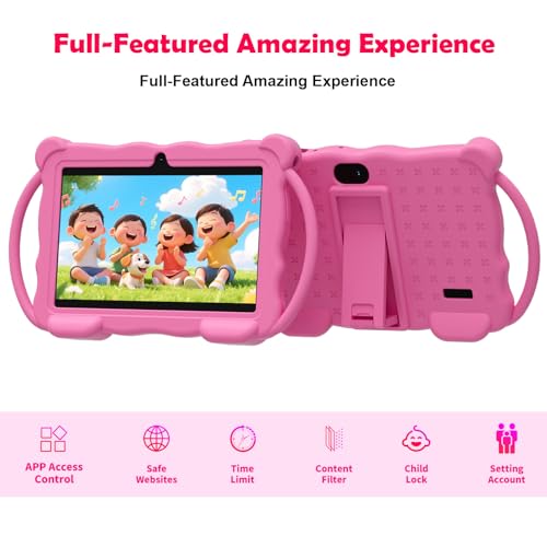 Image of Kids Tablet 7 Inch for Kids, 32GB ROM Toddler Learning Tray with Protective Case, Pre-Installed Educational Apps, Parental Control, Gift for Boys and Girls (Pink)